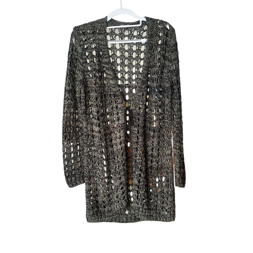 DIDI Womens Long Open Knit Lightweight Cardigan Dark Green/Black Size Med